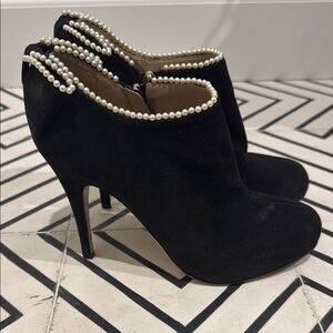 Valentino Black Ankle Boots with Pearl Trim